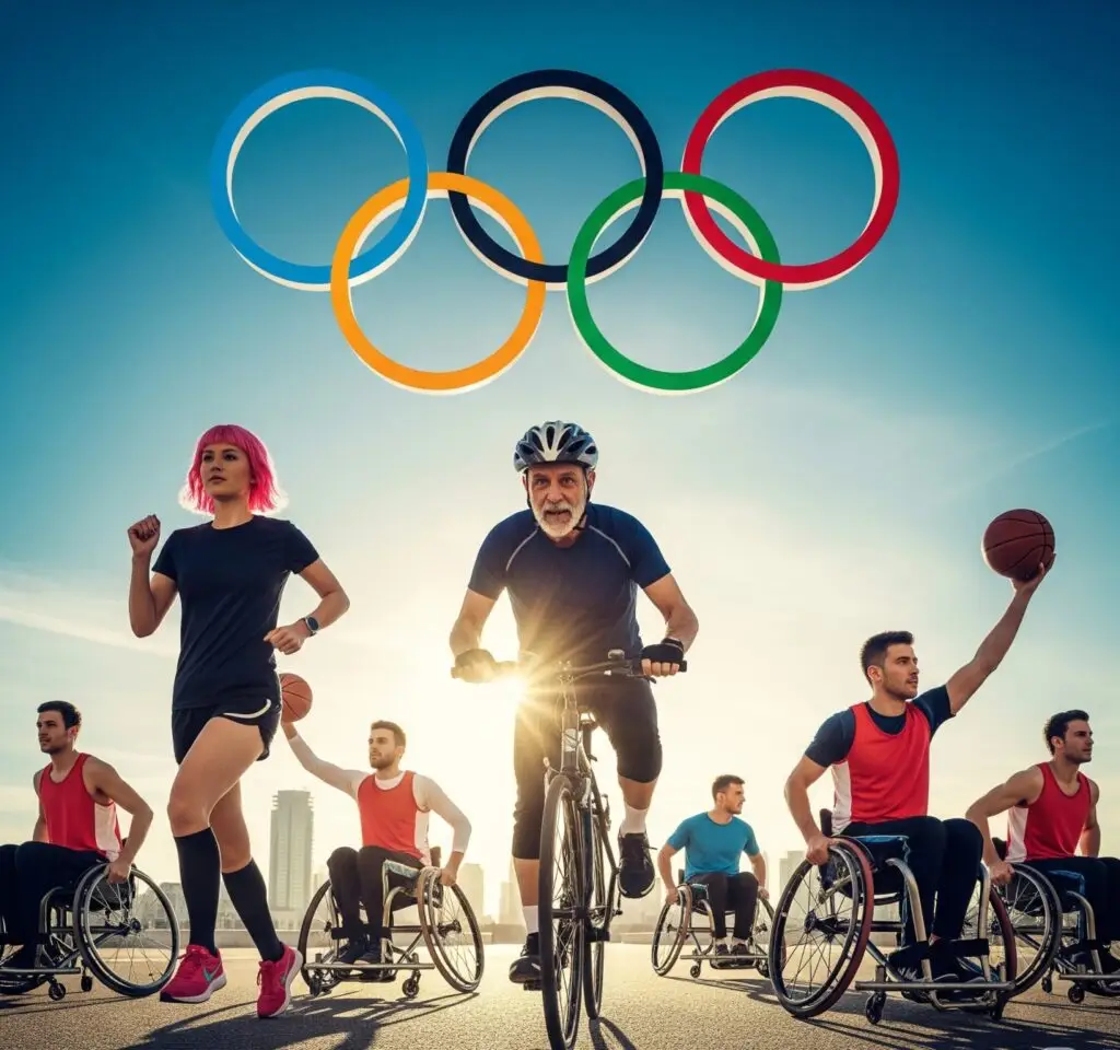 A diverse group of people celebrating International Olympic Day 2025 by participating in various sports.