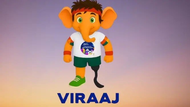 The official mascot 'Viraaj', a cheerful young elephant, for the World Para Athletics Championships 2025 in New Delhi, India.