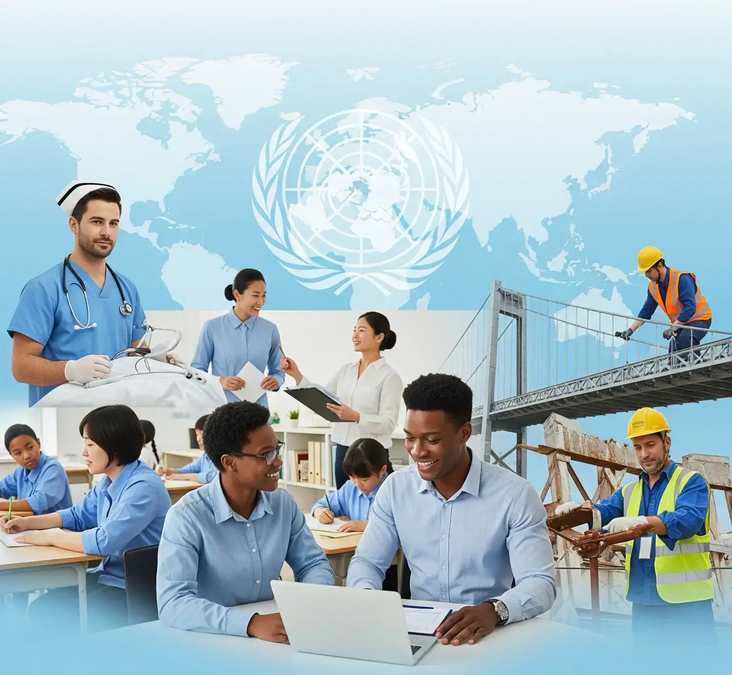 A diverse group of public servants working together, symbolizing UN Public Service Day 2025.