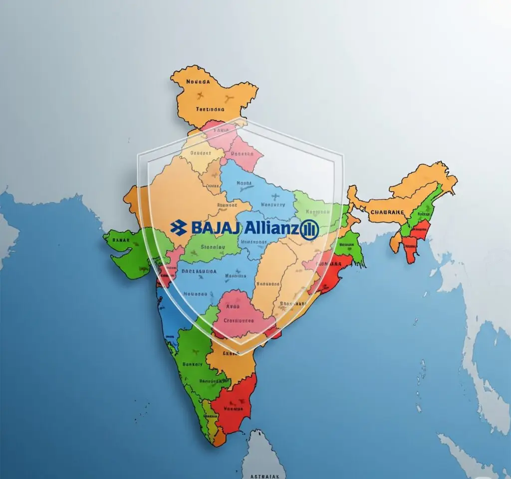 A protective shield with a map of India, symbolizing Bajaj Allianz's new state-specific health insurance plans