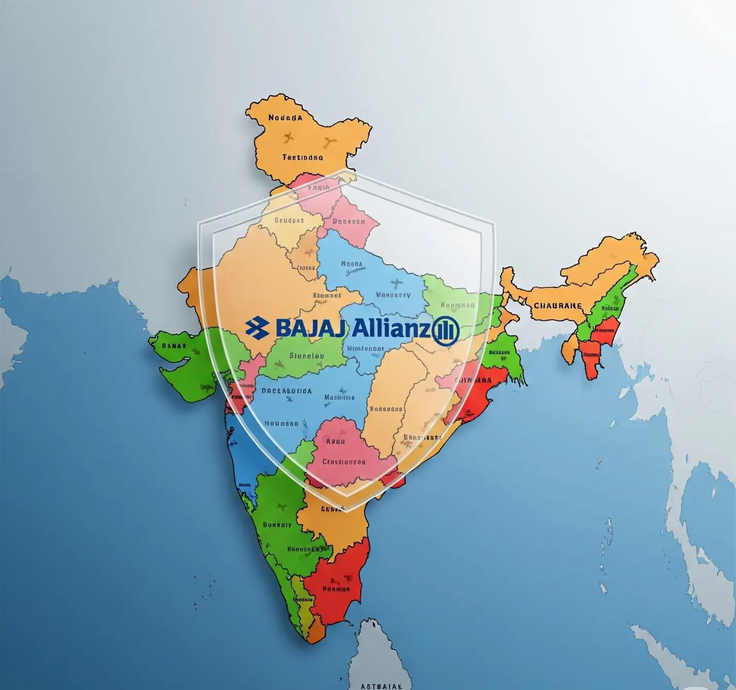 A protective shield with a map of India, symbolizing Bajaj Allianz's new state-specific health insurance plans